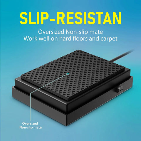 Compact All Metal Sustain Pedal For Keyboards Digital Pianos Synthesizers Tone Modules And Drum Machines With Quarter Inch Jack shown from top with non-slip base
