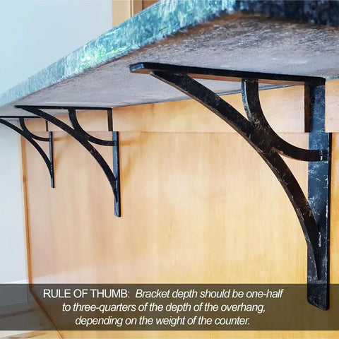 Galveston 4 Piece Center Brace Bracket Set For Shelves And Displays, Powder Coated Black, under wooden shelf, angled view