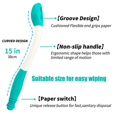 Long Reach Comfort Toilet Wiping Aid For Limited Mobility Easy Self Assist Tool with ergonomic 15-inch grip, groove design
