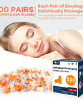 Soft Foam Ear Plugs For Sleeping And Travel 500 Pairs 32dB NRR 37dB SNR Noise Cancelling packaging with woman sleeping