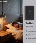 Super Slick Slide Dimmer Switch For Led And Cfl Bulbs Single Pole Or Three Way Control Matte Black 2 Pack on wall next to sleeping child.