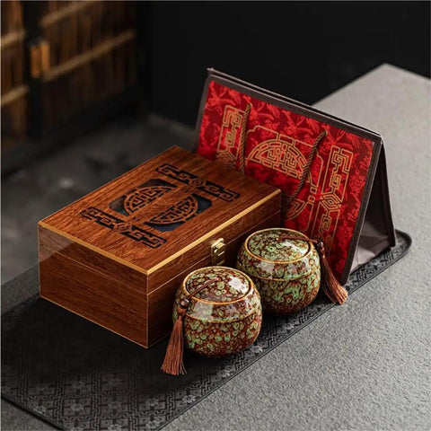 Kick Up Your Pantry Game With These Premium Ceramic Sealed Storage Jars For Loose Tea And Coffee Beans Featuring Ridiculously Tight Lids Really Cool Retro Double Bin Gift Box Organizer with wooden box and decorative jars.