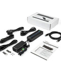 Rock Solid 10 Port USB 3.0 Hub With 5Gbps Speed And 65W Power Beast Features heavy duty metal casing, power adapter, and cables.