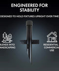 Heavy Duty 17 Inch Outdoor Landscape Lighting Mounting Post With ABS Ground Stake And Stabilizing Wings