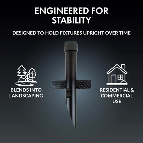 Heavy Duty 17 Inch Outdoor Landscape Lighting Mounting Post With ABS Ground Stake And Stabilizing Wings
