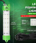 Close-up of Underwater Green Light For Night Fishing And Fish Attracting 12V Submersible 100W 13000 Lumen with 7.5m cable and LEDs.