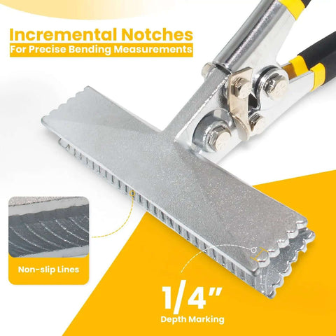 6 Inch Hand Seamer With Straight Jaw showing incremental notches and 1/4 inch depth marking for sheet metal bending and flattening.