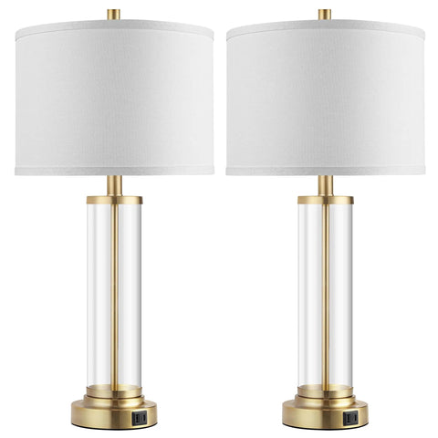 Touch Control Bedside Lamps Set Of 2 With USB A And C Ports, 3 Way Dimmable Nightstand Lighting With Fabric Shade, LED Bulbs Included