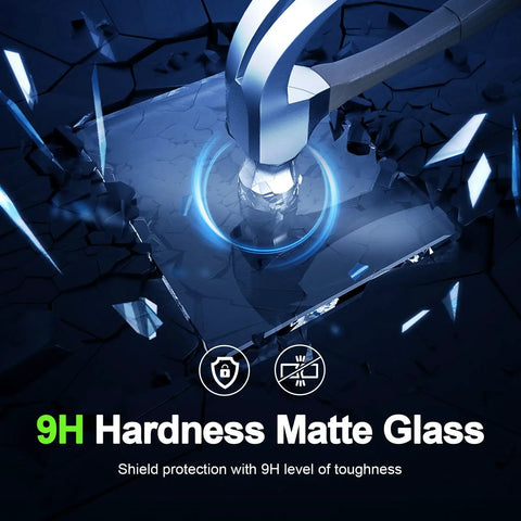 Top Tier Matte Tempered Glass Screen Protector For 2027 Rivian R2 Central Display showing 9H hardness and durability features.
