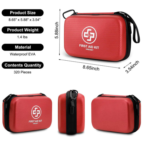 VRIEXSD Premium First Aid Kit, front view, red, 320-piece, waterproof EVA hard-shell
VRIEXSD Premium First Aid Kit, side view, red, waterproof EVA hard-shell
VRIEXSD Premium First Aid Kit, close-up of zipper, red, waterproof EVA hard-shell