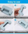 Instructions for using One Quarter Inch Hole Punch Two Pack Handheld Heavy Duty Metal Paper Puncher with 6mm Hole Size and Non Slip Grip