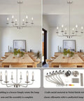 Six Light Farmhouse Candle Chandelier In Black And Brass For Bedrooms Kitchen Island And Dining Rooms Ceiling Light Fixture Pendant Lighting Classic Silhouette Elegant Rustic Farmhouse Style installed in dining room