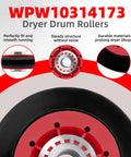 WPW10314173 dryer drum roller close-up All In One Dryer Repair Kit For Maytag Bravos XL And Whirlpool Duet Includes 661570V Belt
