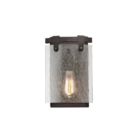 One Light Indoor Wall Sconce In Oil Rubbed Bronze Finish With Clear Seeded Glass, Up Or Down Mount, front view