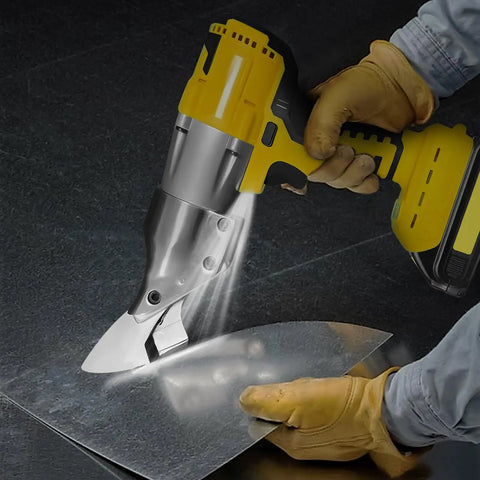 Person using Beast Of A Brushless Cordless Metal Shear With 360 Degree Rotating Head For 20V Max Battery Platforms on sheet metal