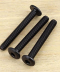 Close-up of 12 Sets M6x45mm Flat Head Socket Cap Screws With Barrel Nuts And 1 Hex Wrench, 304 Stainless Steel With Black Coating.