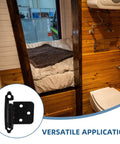 Self Closing Spring Loaded RV Door Hinge Set For Camper Cabinets And Doors shown in camper bathroom setup