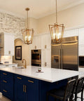 Gold Chandelier With Rotatable Geometric Frames, 4 Light Modern Lantern Pendant For Your Kitchen Island, Dining Room, Foyer And Entryway