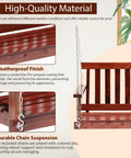 Back view of Two Person Outdoor Wooden Porch Swing 4 Ft Patio Bench with 800 Lb Capacity and Adjustable Hanging Chains.