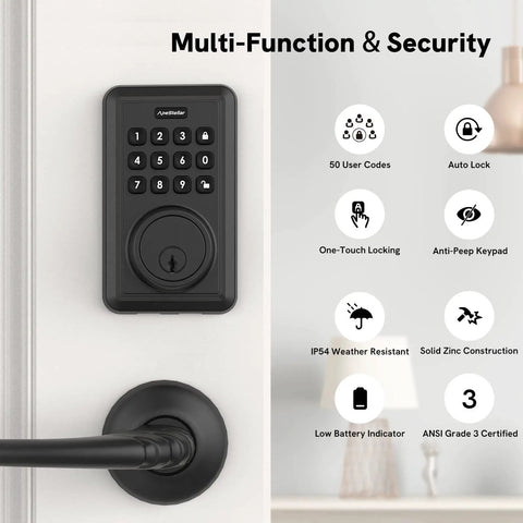 Electronic Keypad Deadbolt For Beefing Up Your Home Security With 50 User Codes And Anti-Peep, displayed on a white door