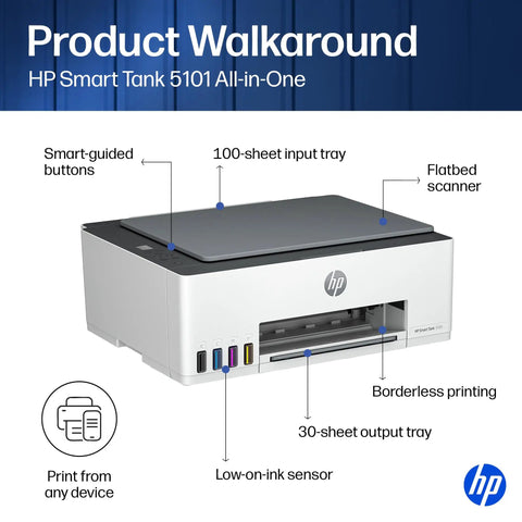 Refillable All In One Wireless Printer For Home Office With Scanner And Copier EcoTank Alternative Cartridge Free Printing With Two Years Of Ink Included No Fuss Setup And Reliable Ink Savings, featuring flatbed scanner and input tray.
