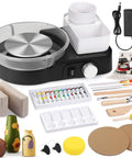 All-In-One Pottery Wheel Kit For Adults And Beginners With Six Inch Turntable, Two-Way Rotation And Adjustable Speed Includes 2.2 Lb Air Dry Clay, Five Carving Tools, Cutting Wire, Sponge, Detachable Water Basin, And Handy Storage Case