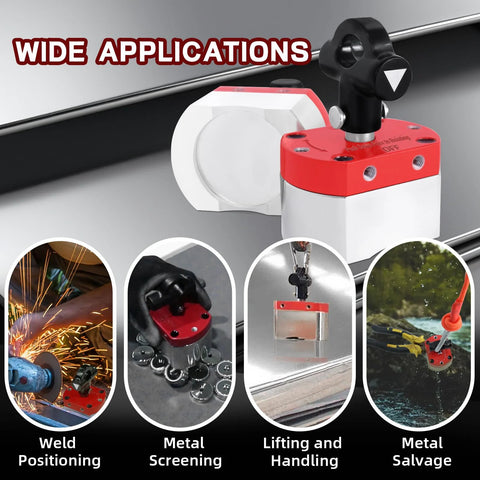 DTLHCNCT 180 lb ON/OFF magnetic welding holder; red top, white body, switch magnet for welding, lifting, screening