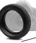 T2 Ring Adapter With 42mm Thread For Canon EOS DSLR SLR Cameras Metal T Mount Telescope Camera Adapter shown with camera