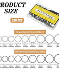 200 Pcs Watch Gasket Kit With Assorted O Rings For Back Case Repair 0.5 And 0.6mm 16-30mm Rubber Seals displayed in box