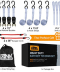 Heavy Duty Ratchet Tie Down Straps Set With 1650Lb Break Strength for UTV truck shown with metal buckles, S-hooks, and packaging