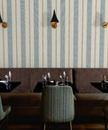 Fresh Printed Modern Striped Vinyl Wallcovering Featuring Subtle Leather Texture Ultra Durable Pastable Wallcover in a restaurant setting.