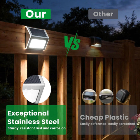 Comparison of stainless steel solar outdoor light with plastic; Solar Outdoor Lights For Deck And Garden Waterproof Pathway Lamps