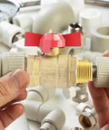 Dang Sturdy Three Quarter Inch Threaded Brass Ball Valve With Snappy Red Butterfly Handle for direct water flow control.