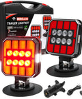 NOVCAPAR wireless trailer light kit with two red LED tail lights on magnetic bases and car charger in a hard case.