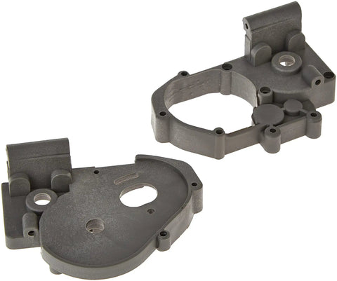 Left And Right Gearbox Halves With Idler Shaft For Rustler RC Car Hop Up Upgrade Durable Grey Plastic Replacement Parts Ready To Bolt On And Restore Smooth Shifting And Power shown in grey plastic