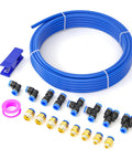 Blue 8Mm OD PU Air Hose Line Kit with Push To Connect Fittings for compressed air and fluid transfer, 10 meters, pack of 19