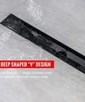 Black Slick 28 Inch Linear Shower Drain With Flat And Tile Insert 2 In 1 Panel Hair Strainer And Leveling Feet for modern showers