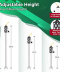 Diagram showing three adjustable heights of Citronella Outdoor Torches Set Of 6 White 16 Oz Each With 59 Inch Metal Poles And 3 Prong Grounded Stakes For Backyard Patio Garden Decor Keeps Bugs At Bay And Creates A Cozy Vibe For Parties.