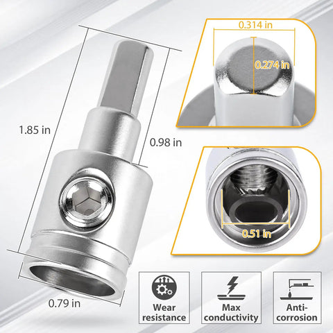 Heavy-Duty Car Stereo Wire Reducer Kit 0 Gauge To 4 Gauge For Amp Input, AWG Power And Ground Adapters, 4-Pack With Brass Nickel-Plated Connectors, Screws, And Heat Shrink, silver reducer with dimensions
