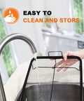 Crisping Oven Basket For Air Fryer Replacement Part being washed under a faucet, showcasing easy cleanup and stainless steel material.