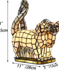 Two Cats In Love Tiffany Style Stained Glass Accent Table Lamp Night Light For Home Decor With Warm LED Tail Lights