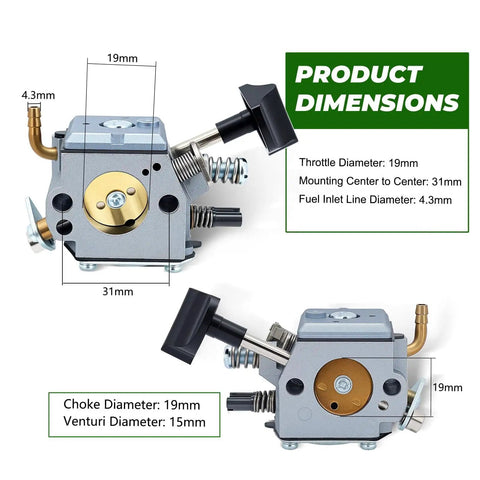 Stihl Backpacker Blower Carburetor Kit For BR420 BR340 BR380 BR400 SR320 SR340 featuring dimensions and parts view