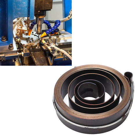 Spring Return Coil for Drill Press, 19 mm Width, 64 mm Outer Diameter, Durable Spring Steel, adjacent to a drilling machine
