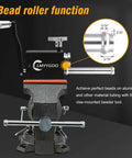 Bead Roller Tubing Beader Tool For Intake And Intercooler Tubing, vise-mounted showing bead dimensions, heavy-duty construction.