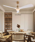 Ceiling Fan Light 48 Inch with Remote 6 Speeds 3000-6500K for Bedroom in modern interior with white and gold finish.