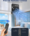 Remote controlling Cruise Certified Portable Fan With Night Light 10000mAh Ultra Slim Travel Fan 4 Speed Modes in a cruise cabin.