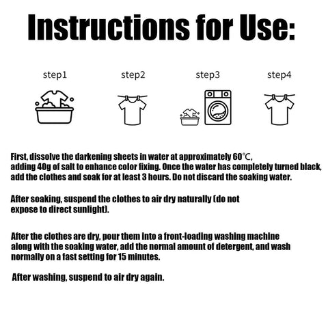 Instructions for Black Fabric Dye Sheets 10 Pack That Restores Faded Clothes To Rich Black In Every Wash
