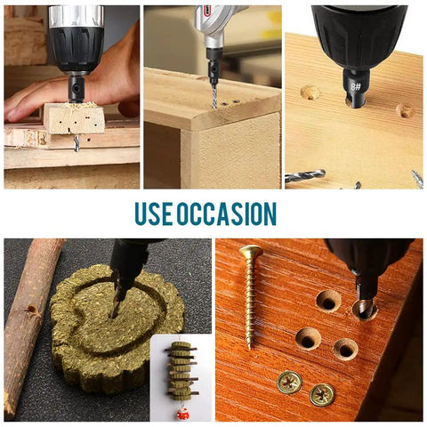 3 In 1 Wood Countersink Drill Bit Set With Adjustable Depth Stop, used in woodworking, drilling, countersinking applications