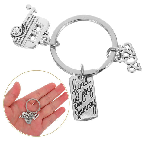 Lightweight Silver Zinc Alloy Travel Themed Keychain for Campers and RV Owners, easy to carry, perfect for adventurers