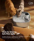 Cordless Wide Tray Dog Water Fountain With 5000mAh Battery Powered Pet Water Dispenser Three Motion Sensors Stainless Steel 8L Capacity with cats drinking.